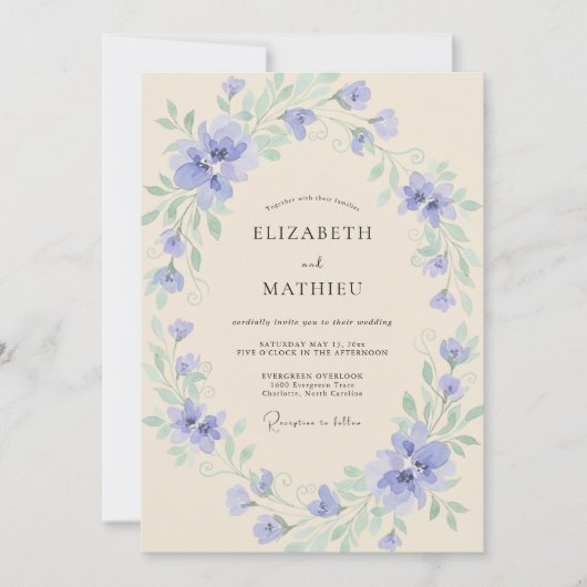 Invitation Crème de Mariage Fleur de Pervenche (Devant)