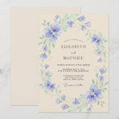 Invitation Crème de Mariage Fleur de Pervenche (Devant / Derrière)