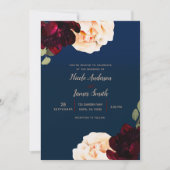 Invitation Crème de Marsala à Fleurs Sombres et Mariage Bleu  (Devant)
