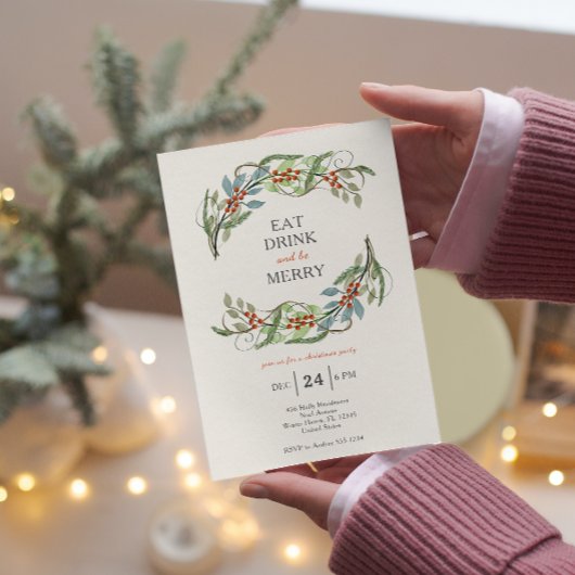 Invitation Crème de Noël Mangez Boire & Soyez Joyeux Fête