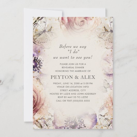 Invitation Crème de papillons floraux violets (Devant)