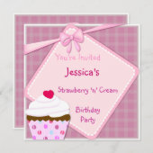 Invitation crème de petit gâteau de la fraise N (Devant / Derrière)