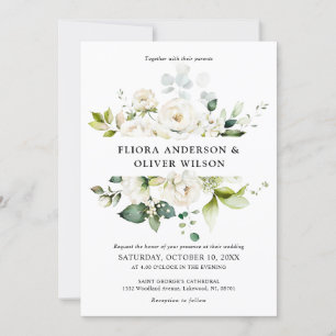 Invitation Crème d'ivoire blanc Rose Floral Botanique Mariage