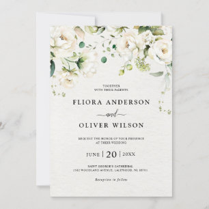 Invitation Crème d'ivoire blanc Rose Floral Mariage botanique