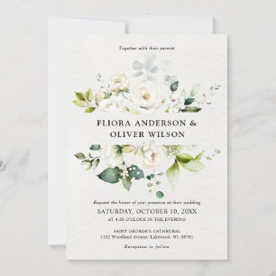 Invitation Crème d'ivoire blanc Rose Floral Mariage botanique