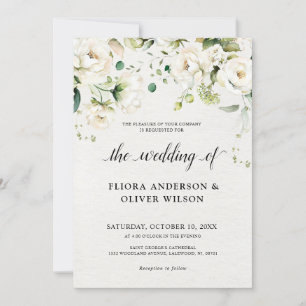 Invitation Crème d'ivoire blanc Rose Floral Mariage botanique