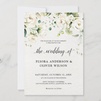 Invitation Crème d'ivoire blanc Rose Floral Mariage botanique