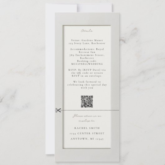 Invitation crème d'ivoire blanc tout-en-un mariage (Dos)