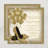 Invitation Crème d'ivoire et Parties scintillant d'or femmes  (Devant / Derrière)