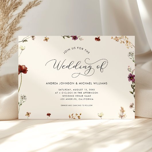 Invitation Crème d'ivoire Fleurs sauvages le Mariage de l'inv