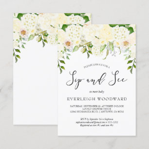 Invitation Crème d'Ivoire Floral Fleurs Sip and See Bébé