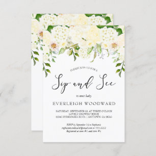 Invitation Crème d'ivoire Flore verdure Sip et voir bébé