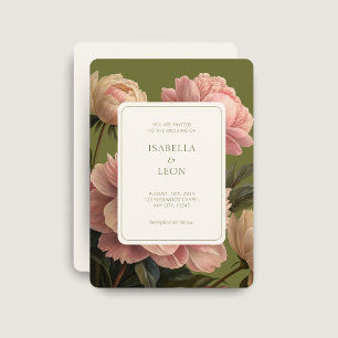 Invitation Crème d'ivoire Mariage Rose Vintage vert olive