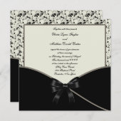 Invitation Crème d'ivoire noire Mariage damassé (Devant / Derrière)