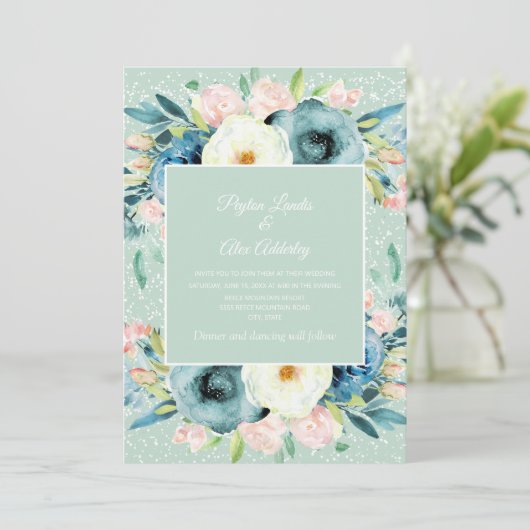 Invitation Crème d'ivoire rose Mariage de la menthe de fécule (Debout devant)