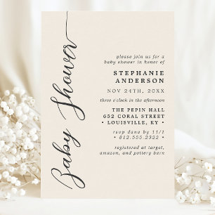 Invitation Crème d'Ivoire Simple Baby Shower Écriture Moderne