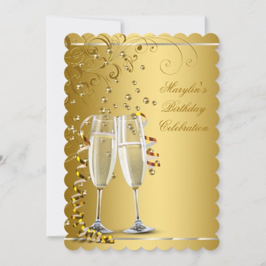 Invitation Crème d'or et d'ivoire pour un anniversaire (Devant)