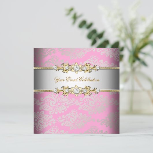 Invitation Crème d'or rose Embossée look élégant Party (Debout devant)