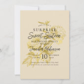 Invitation Crème d'or simple Floral Photo SURPRISE Sweet 16 (Devant)