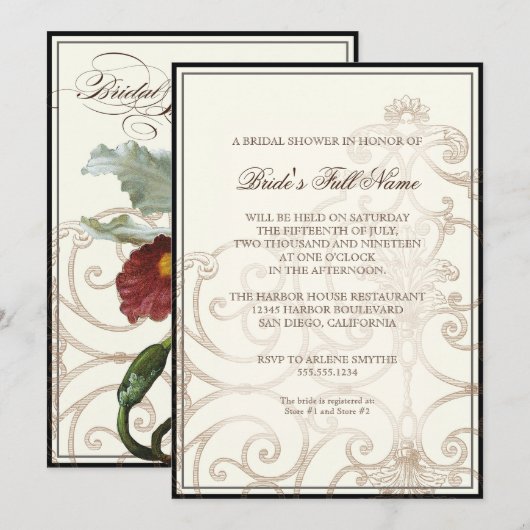 Invitation Crème d'orchidée de Cattleya Noir - Fête des marié (Devant / Derrière)