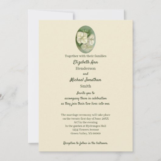 Invitation Crème douce Blanc Pastel Hydrangea Floral Mariage (Devant)