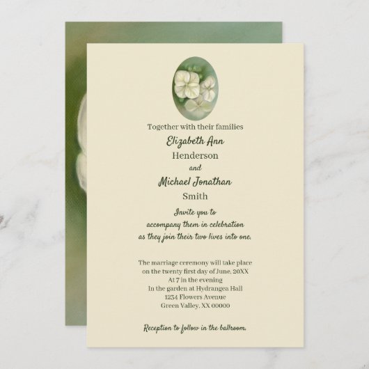 Invitation Crème douce Blanc Pastel Hydrangea Floral Mariage (Devant / Derrière)