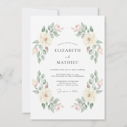 Invitation Crème Douce Floraison Romance Mariage (Devant)
