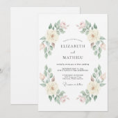 Invitation Crème Douce Floraison Romance Mariage (Devant / Derrière)