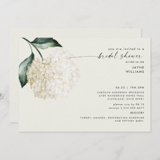 Invitation Crème douce Hydrangea Fête des mariées de tige (Devant / Derrière)