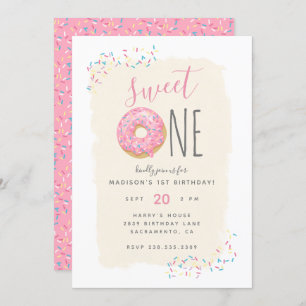 Invitation Crème Doughnut rose saupoudrer doux 1er annivers