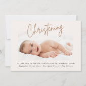 Invitation Crème Dusty Script manuscrit Christening Photo (Devant)