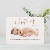 Invitation Crème Dusty Script manuscrit Christening Photo (Debout devant)