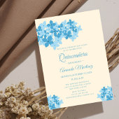 Invitation crème et bleu hydrangea floral unique quinceañera