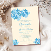 Invitation crème et bleu hydrangea floral unique quinceañera