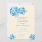 Invitation crème et bleu hydrangea floral unique quinceañera (Devant)