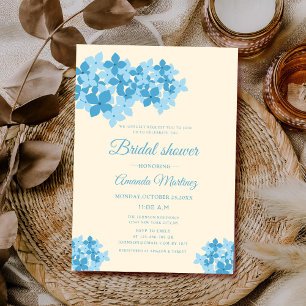 Invitation crème et bleu hydrangée fleurie douche nuptiale