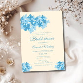 Invitation crème et bleu hydrangée fleurie douche nuptiale