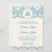 Invitation Crème et dentelle bleue Mariage musulman islamique (Devant)