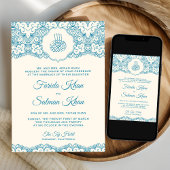 Invitation Crème et dentelle bleue Mariage musulman islamique