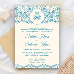 Invitation Crème et dentelle bleue Mariage musulman islamique