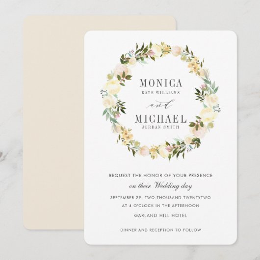 Invitation Crème et ivoire | Botanique Mariage floral (Devant / Derrière)