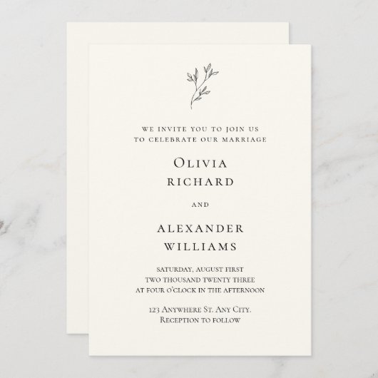 Invitation Crème et minimaliste noir (Devant / Derrière)