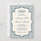 Invitation Crème et Motif perse bleu Mariage musulman (Devant)