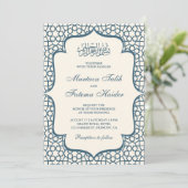 Invitation Crème et Motif perse bleu Mariage musulman (Debout devant)