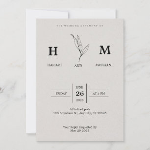Invitation Crème Et Noir Simple Minimaliste Mariage Élégant