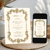 Invitation Crème et or Antique Cadre doré Mariage musulman