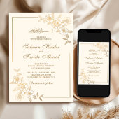 Invitation Creme et or Floral Feuille Branche Musulmane Maria