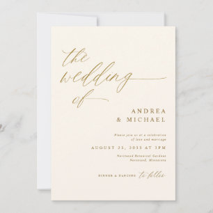 Invitation Crème et or Mariage romantique moderne