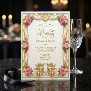 Invitation Crème et rose blush floral romantique mariage