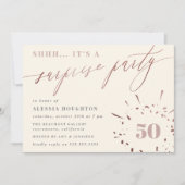 Invitation Crème et Rose Gold Script Surprise Party (Devant)